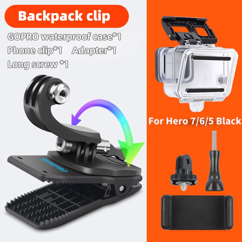 für Go Pro Zubehör 360-Grad-Drehung Rucksacktasche Clipklemme für GoPro Hero11 10 9 8 7 6 5Xiaomi yi für SJCAM SJ4000 Telefon