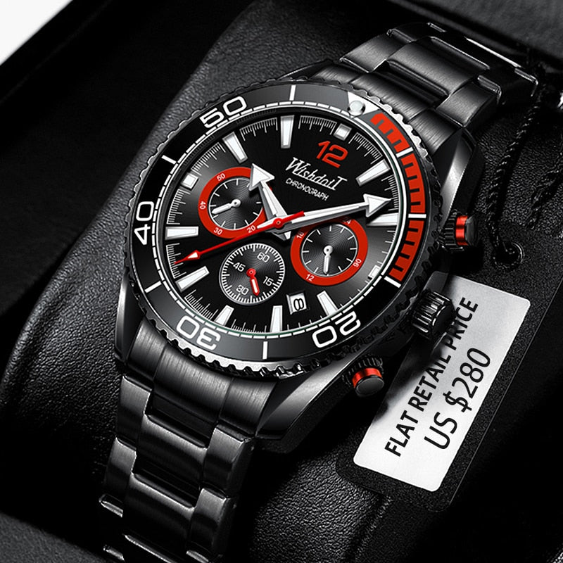 WISHDOIT 2021 New Fashion Diving Watch Men&#39;s Blue Top Brand Luxury Stainless Steel Waterproof Leisure Sports Quartz Men&#39;s Watch