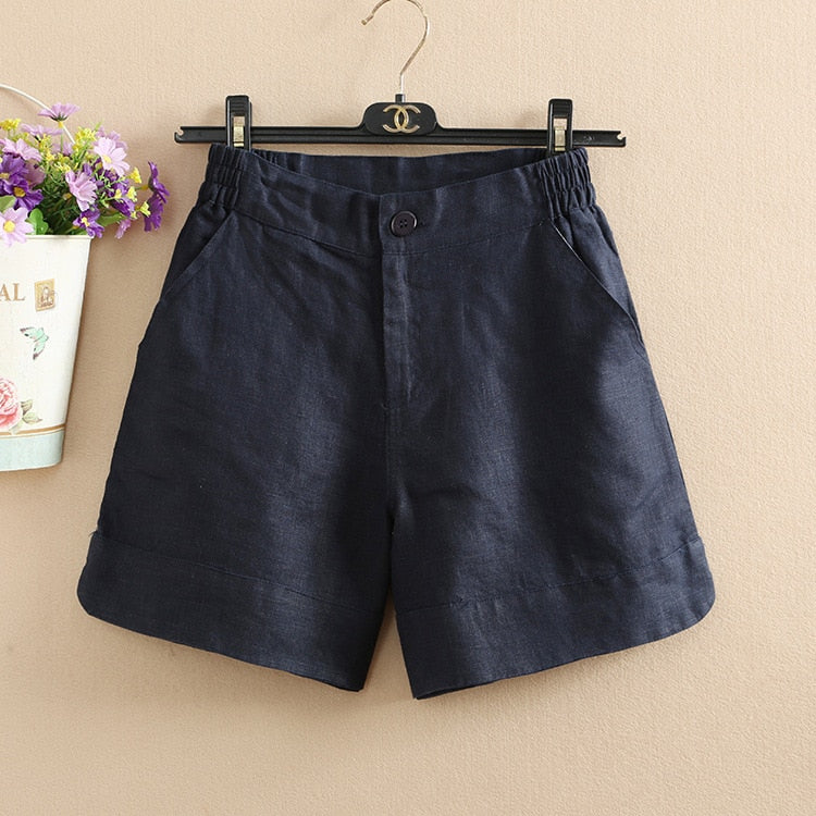 Women Summer Fashion Korea Style Solid Color Wide Leg High Quality Cotton Linen Short Office Lady Casual Loose Harajuku Shorts