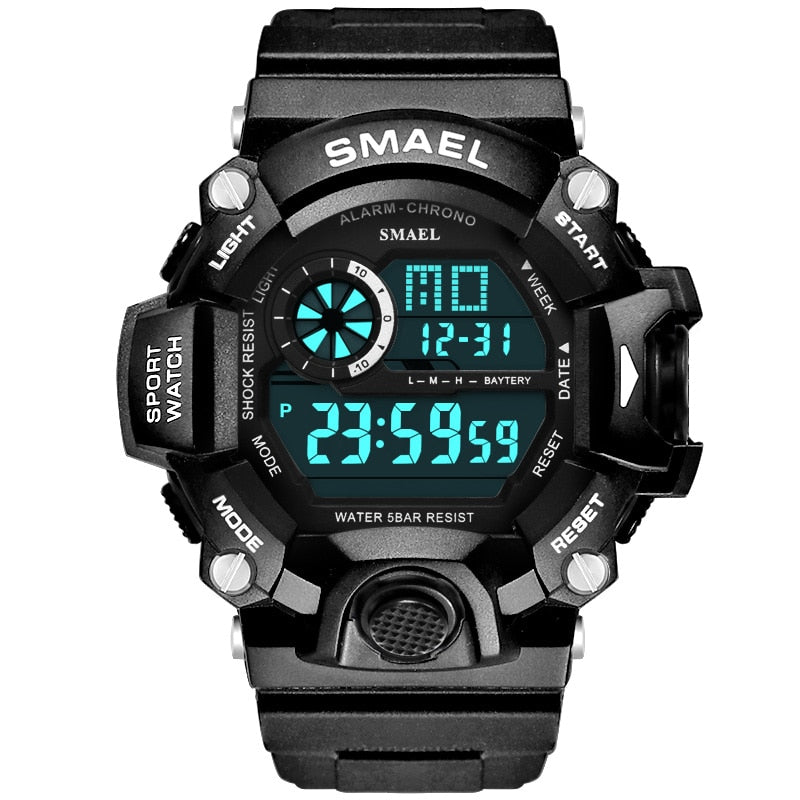 Reloj para hombre 50m resistente al agua SMAEL reloj de lujo para hombre relojes luminosos LED reloj de camuflaje banda 1385C relojes de pulsera digitales militares