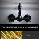 Wandmontierte Küchenarmaturen Schwarzer Wand-Waschbecken-Wasserhahn 2-Griff-Warm-Kaltwasser-Mischbatterie ELM204