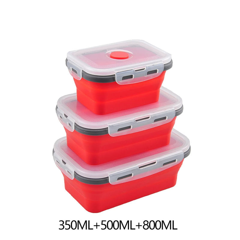 Contenedores de almacenamiento de alimentos con tapas de silicona plegable BPA almuerzo gratis caja de ensalada de frutas Set reezer apto para microondas