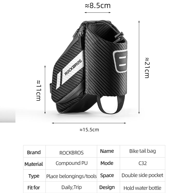 ROCKBROS 1.5L Bicycle Bag Water Repellent Durable Reflective MTB Road Bike With Water Bottle Pocket Bike Bag Accessories