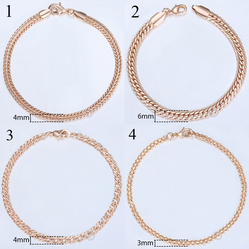 8Pcs/Lot Women&#39;s Men&#39;s Bracelet 585 Rose Gold Color Curb Snail Foxtail Venitian Link Bracelet Girls Wholesale Jewelry 20cm