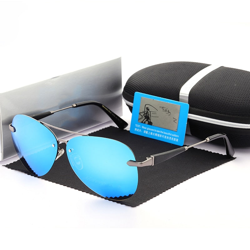 Sunglasses Men Polarized Driving Glasses UV400 Brand Designer Mercede 743 Pilot Eyewear Metal Rimless Retro Gafas De Sol Hombre