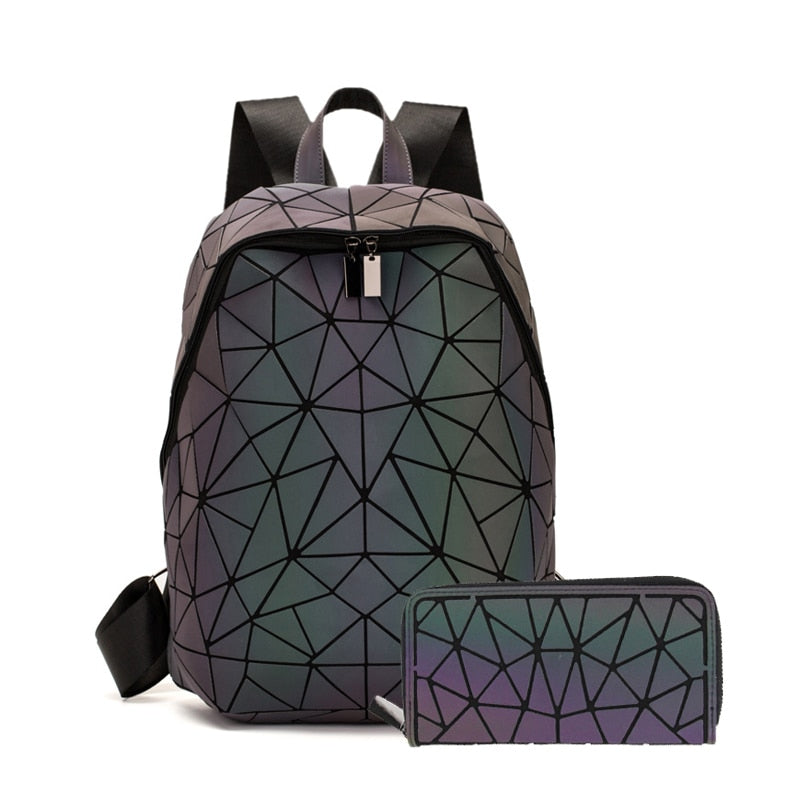 Conjunto de mochilas para mujer, mochila luminosa geométrica, bolso escolar, mochila de viaje noctilucente holográfica, mochila para estudiante femenina 2021