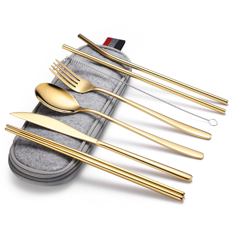 Spklifey Tableware Steel Cutlery Portable Tableware Travel Cutlery Set Stainless Steel Rainbow Dinnerware Set Cutlery bag