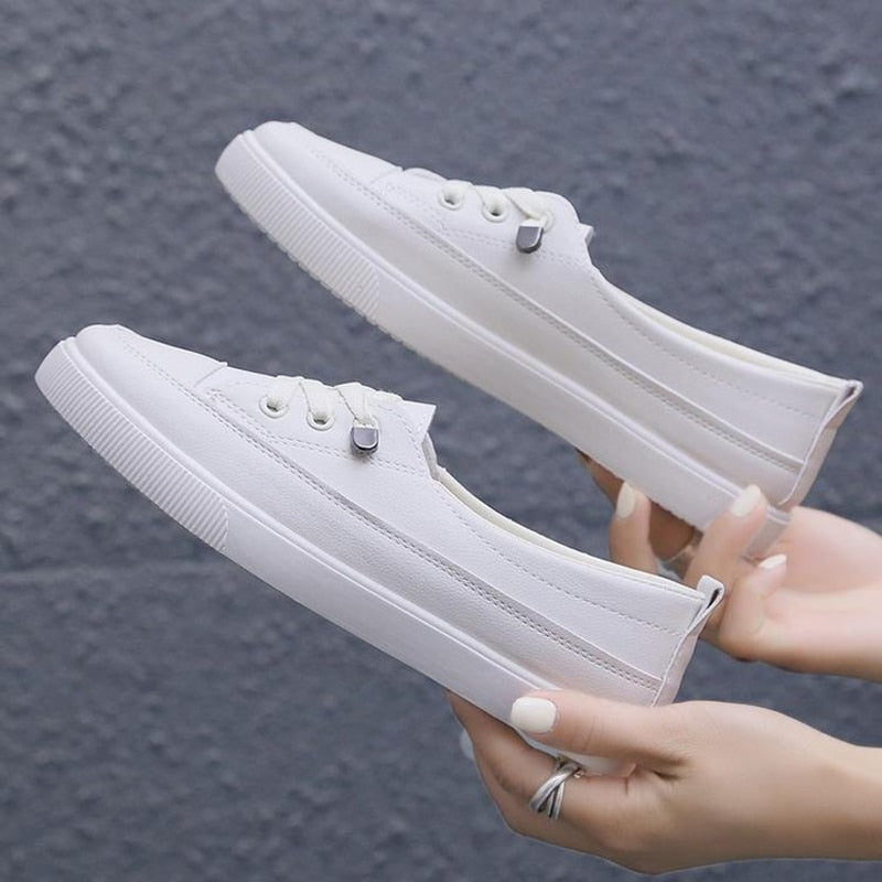 2022 Low Platform Sneakers Women Shoes Female Pu Leather Walking Sneakers Loafers White Flat Slip On Vulcanize Casual Shoes
