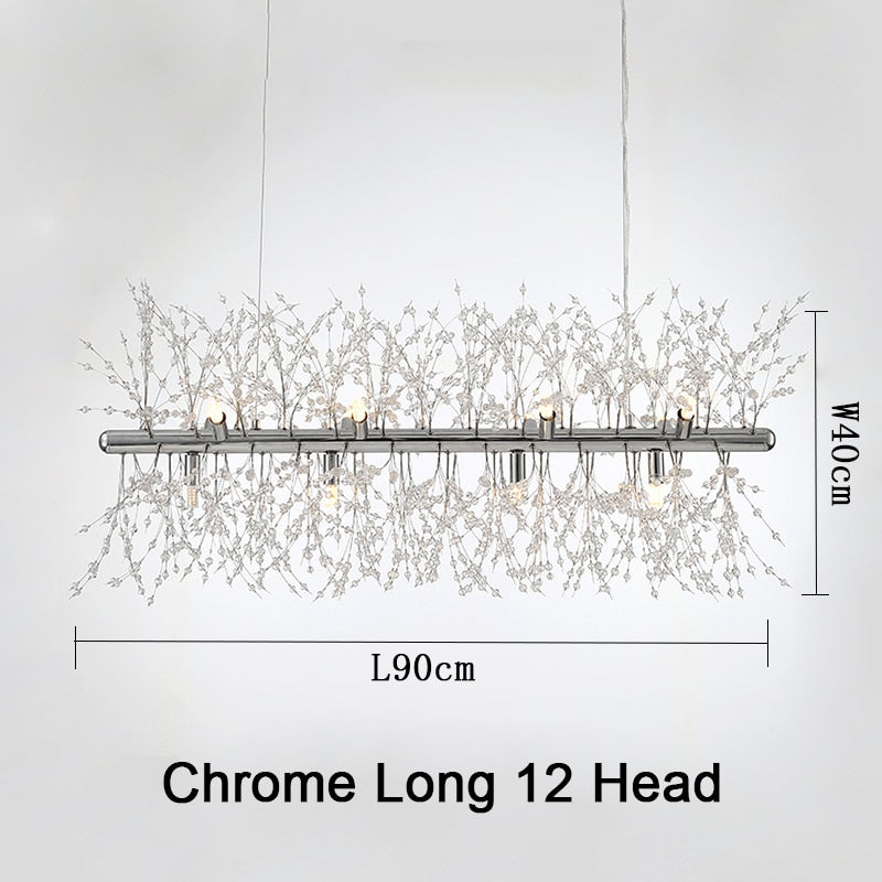 Araña de copos de nieve de cristal para sala de estar, cocina, globo rectangular, candelabro de diente de león, decoración nórdica, lámpara de techo led redonda