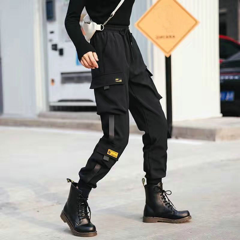 Women Elastic Waist Loose Streetwear Cargo Pants Female Fashion Ankle-length Jogging Trousers Ladies Plus Szie Casual Pants