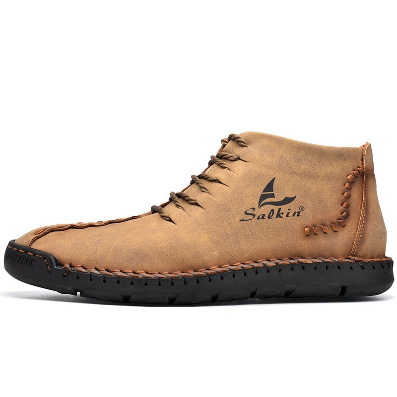 Nuevas botas de cuero hechas a mano para hombre, botines de moda, color caqui, azul, botas de plataforma de otoño para exteriores, zapatos de cuero informales para hombre, primavera