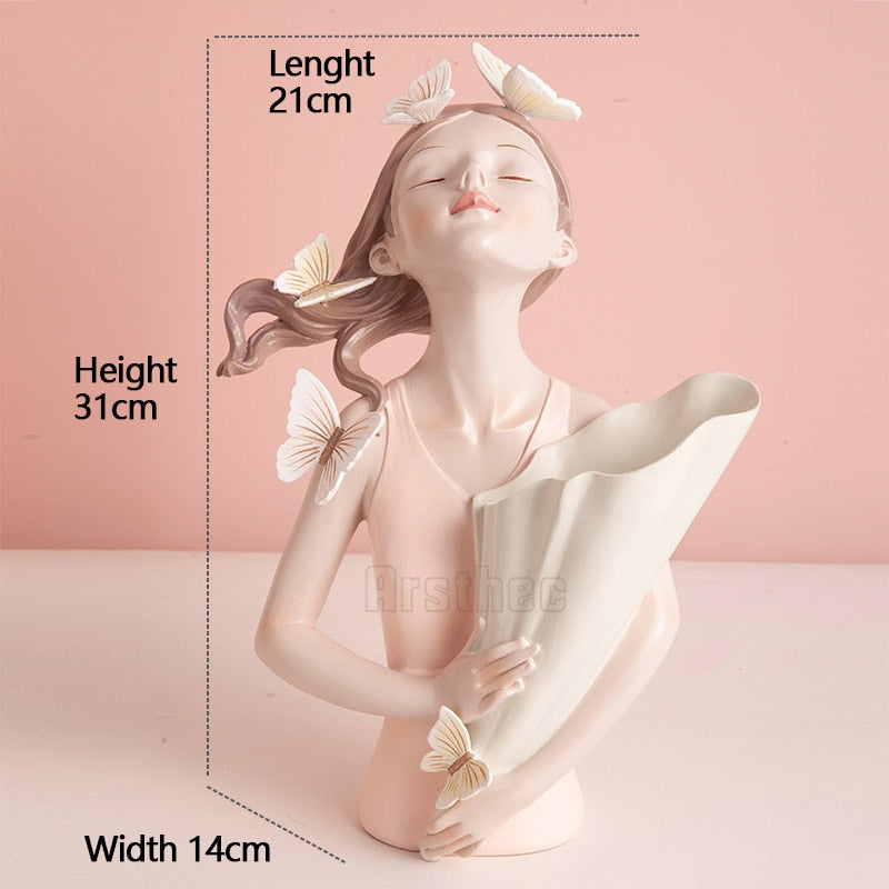 Arsthec Fairy Girl Flowers Vase Statues Kawaii Resin Art Sculpture For Interior Home Decor Wedding Valentine&