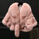Winter Cloak Warm  Women Cardigan big real Fox Fur Collar Cape Fashion Solid Poncho With medium Fur Sleeves Evening dress shaw