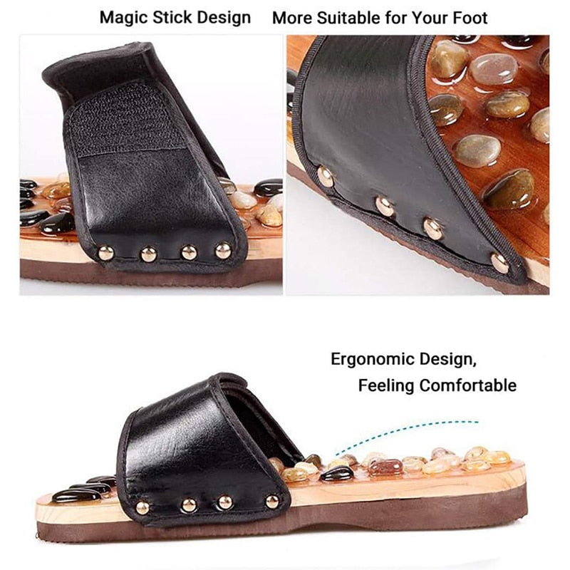 Zapatillas masajeadoras de pie de piedra de guijarro Natural cuidado de la reflexología zapatos de masaje de punto de acupuntura de pie activador de sangre para hombres y mujeres