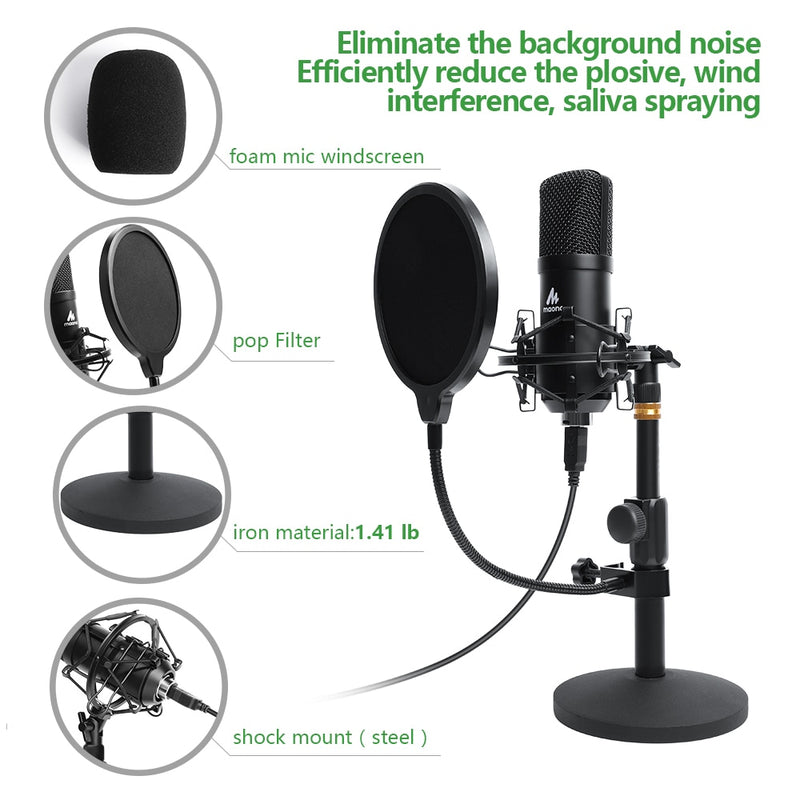 MAONO USB Microphone Kit  192KHZ/24BIT Professional Condenser Microfono Podcast Streaming Mic for YouTube Gaming Recording A04TC