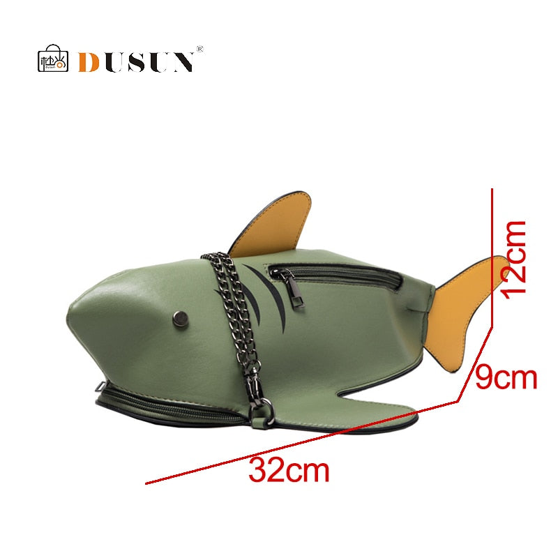 Fashion Shark Shaped Chains Crossbody Bag for Women School Bag Funny PU Leather Cartoon Shoulder Bags Lady Handbag Brands Sac