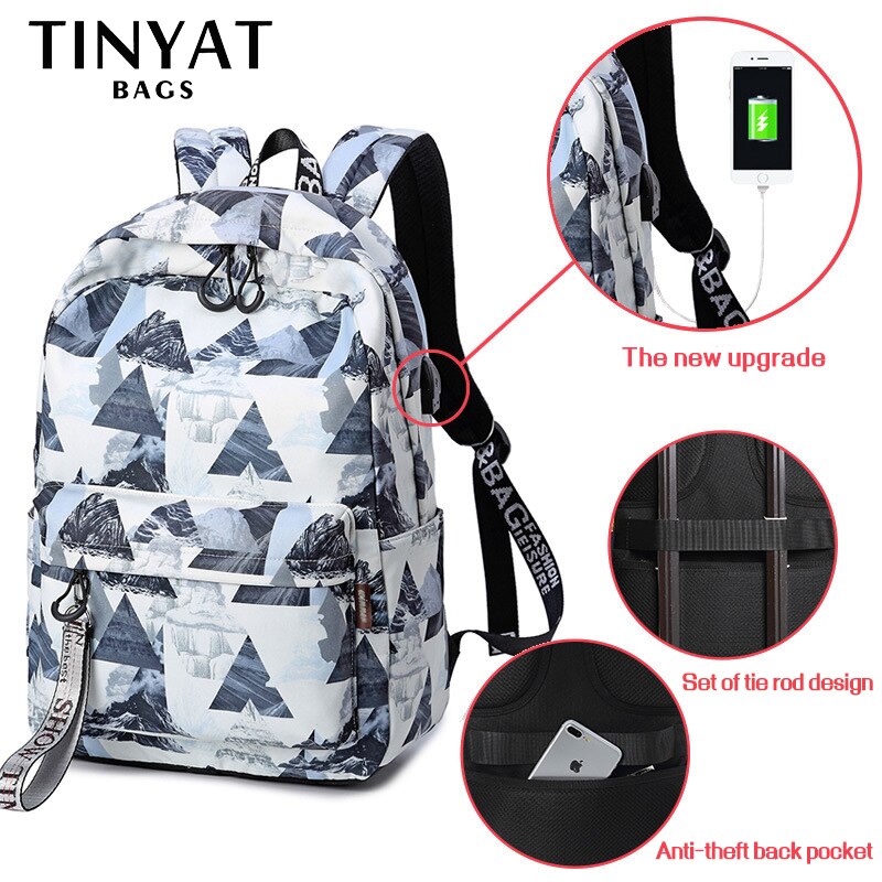 TINYAT fashion black backpack children school bags for girls waterproof oxford large school backpack for teenagers school