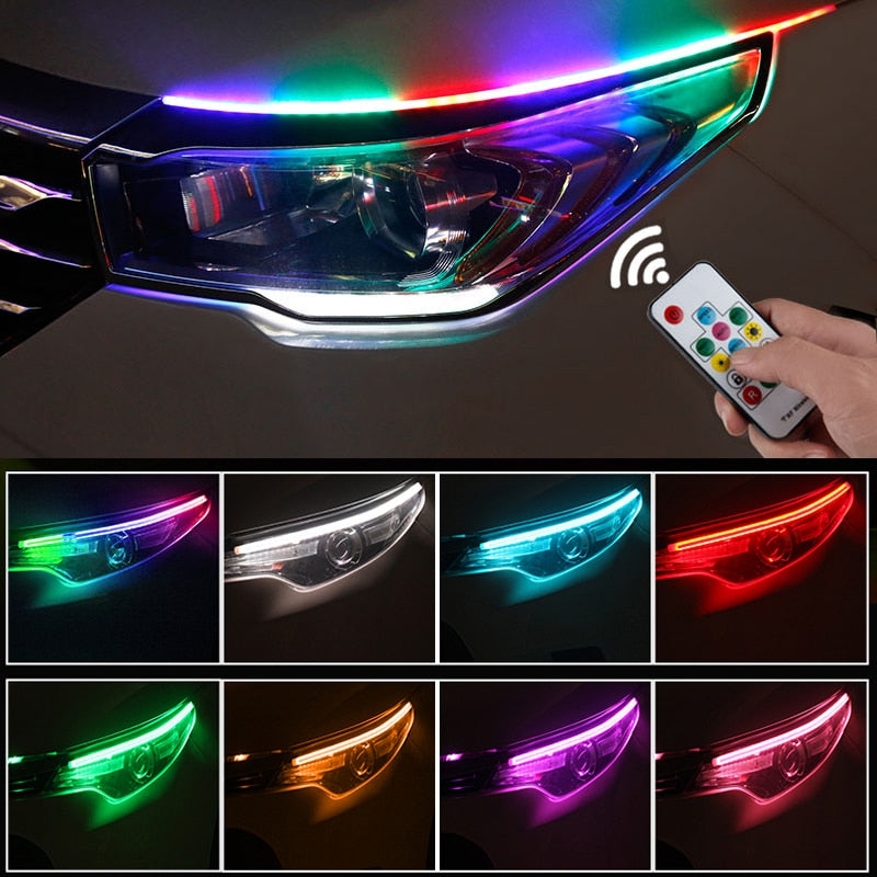 2Pcs Universal Flexible Flowing RGB Daytime Running Light DRL Multi Color LED Strip Turn Signal Lights For Headlight