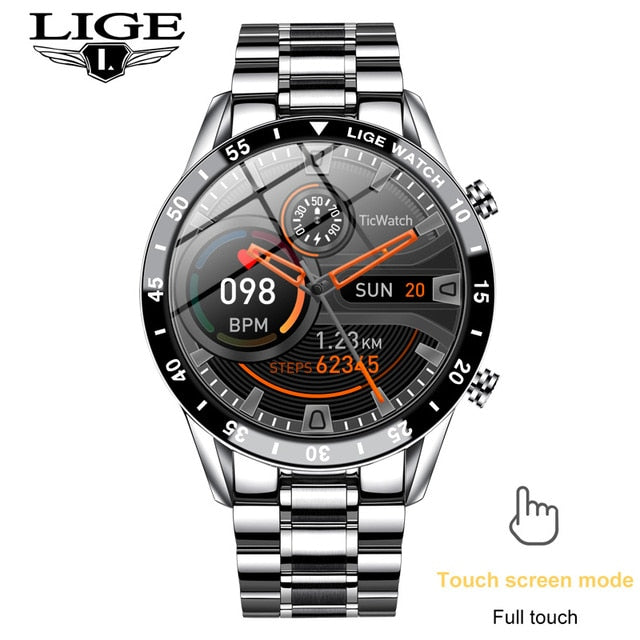 LIGE 2021 Neue Smart Watch Männer Voller Touchscreen Sport Fitness Uhr IP68 Wasserdicht Bluetooth Für Android ios Smartwatch Herren