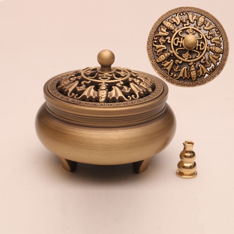 Quemador de incienso de tres patas de artesano de cobre, placa de estufa Zen Xuande, quemador de sándalo, quemador de incienso puro