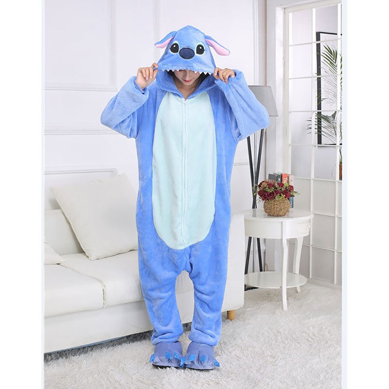 Unisex Zipper Onesie Blue Pajama  Animal Kigurumis Women Winter Warm Sleep Suit Couple Overall Soft Flannel Plus XXL