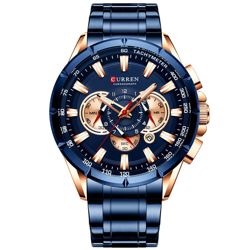 Curren Herrenuhr Top Luxusmarke Großes Zifferblatt Blau Quarz Herrenuhren Chronograph Sport Armbanduhr Mann Edelstahl Datum Uhr