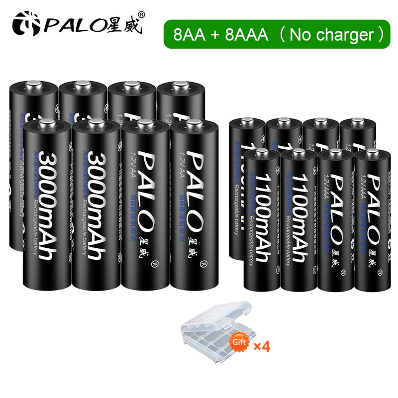 PALO 4Pcs 3000mAh 1.2V AA Rechargeable Batteries+4Pcs 1100mAh 1.2V AAA Battery NI-MH AA AAA Rechargeable Battery for Camera Toy