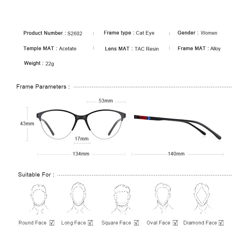 MERRYS DESIGN Frauen Retro Cat Eye Brillengestell Ultralight Eye Myopie Korrektionsbrille Acetat Brille Beine S2602