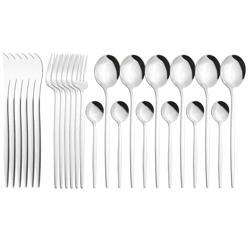 24 unids/set de vajilla de acero inoxidable, juego de cubiertos dorados, cuchillo de cena, tenedor, cuchara de café, vajilla, juegos de cubiertos de cocina