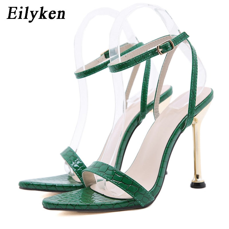 Eilyken 2023 New Ankle Buckle Strap Green High Heels Sandals Women&