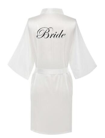 new bride bridesmaid robe with white black letters mother sister of the bride wedding gift bathrobe kimono satin robes