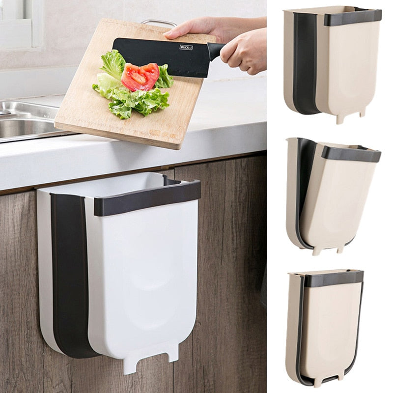 9L Wall Mounted Folding Waste Bin Kitchen Cabinet Door Hanging Trash Bin Car Garbage Trash Can for Bathroom Toilet Waste Storage