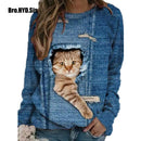 Jerséis informales con estampado 3D de gato bonito y divertido, ropa de mujer, sudaderas de primavera y otoño, camisetas de manga larga, ropa de mujer, Tops de moda