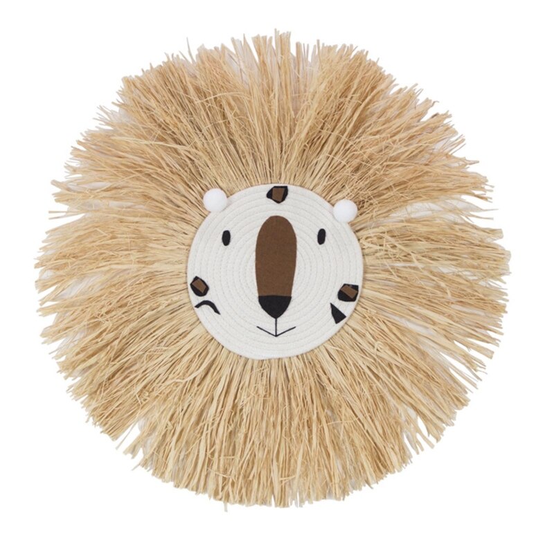 Cartoon Lion Hanging Decorations Handmade Cotton Thread Weaving Animal Head Ornament Kids Room Wall Home Accessory 60cm