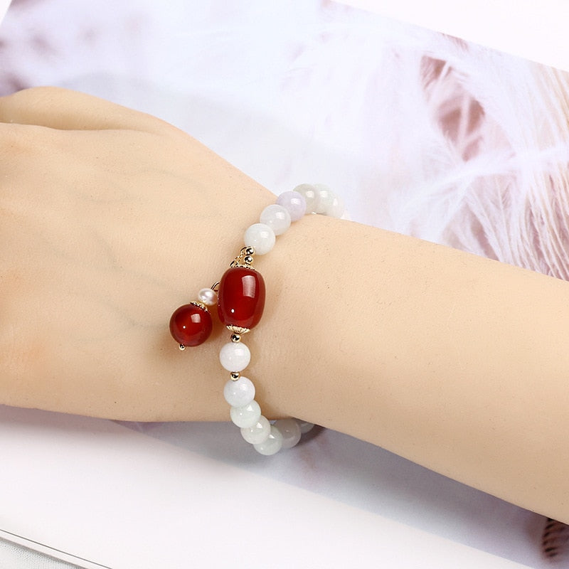 100% Natural Jade Beads Bracelet Bangle For Women Jewelry Gemstone Agate Pearl 14k Tassel Pendant Bracelet Handmade Strand Gift