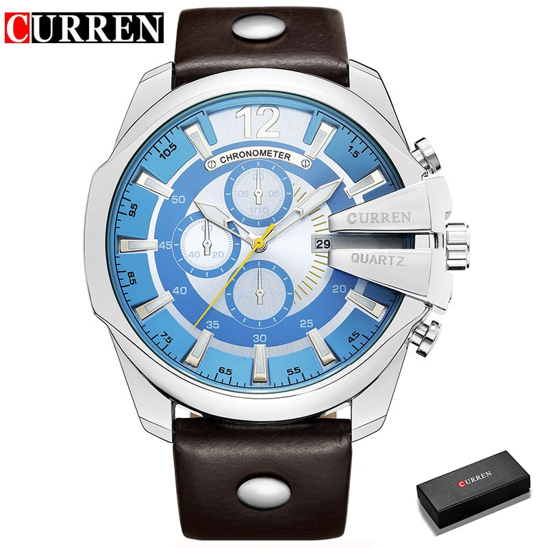 Hombres Marca de lujo CURREN Nueva moda Casual Deportes Relojes Diseño moderno Reloj de pulsera de cuarzo Correa de cuero genuino Reloj masculino