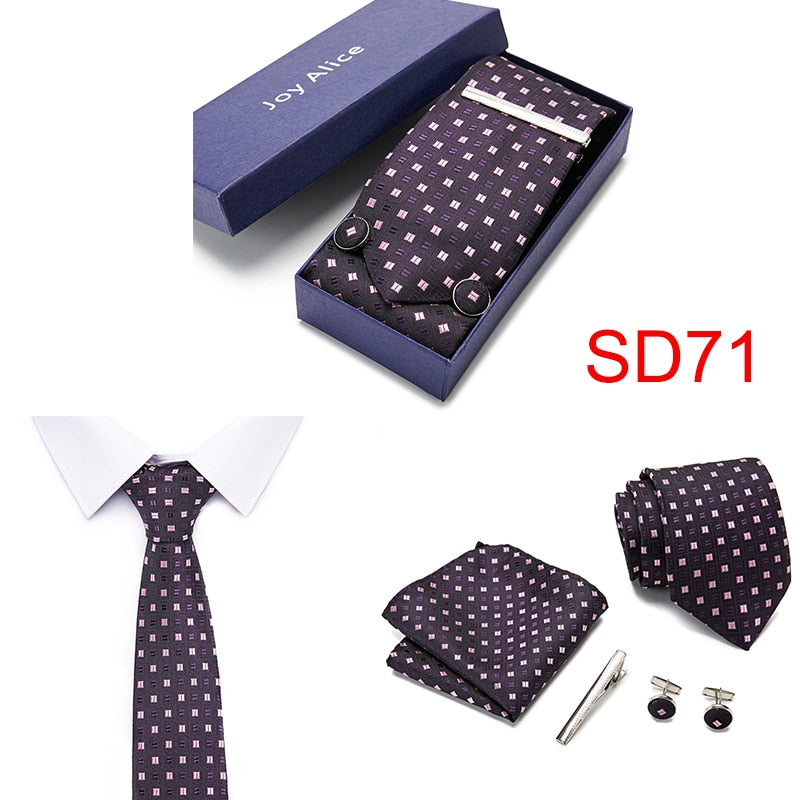 Gift Box 38 styles Tie Set Hanky Cufflinks With Gift Box Jacquard Woven Neckties Set For Men Wedding Party Lots of  accessories