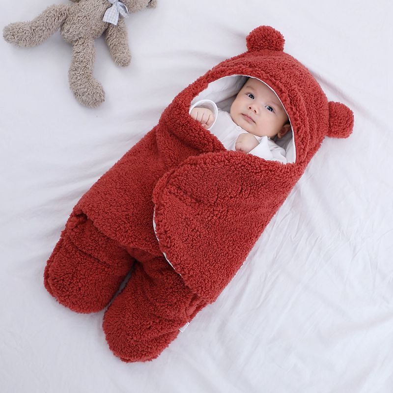 Infant Bat-Style Wrapped Velcro Sleep Sack Baby Winter Fleece Sleeping Bag Newborn Swaddle Blanket Bear Modeling Pajamas 1-3M