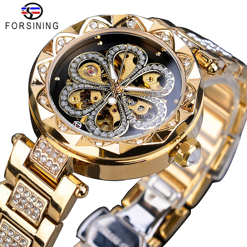 Reloj Forsining de moda para mujer, reloj de pulsera de marca superior con diamantes para mujer, relojes mecánicos automáticos, reloj de manos luminoso resistente al agua
