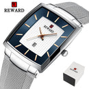 REWARD Top Brand Men's Watch Business Relogio Masculino Square Quartz Man Watch Men Wristwatch Full Steel Waterproof Male Watch
