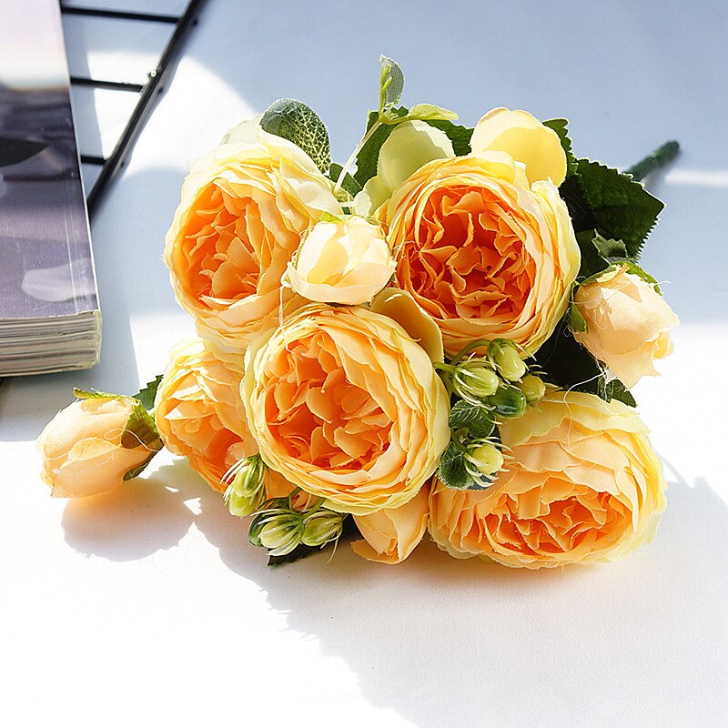 10 Pcs/Lot Wholesale Silk Rose Peony Artificial Flowers Bouquet Cheap Fake Flowers for Home Wedding Decoration Mariage flores