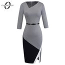 Women Formal Knee Length Asymmetrical Neck Wear to Work Business Office Bodycon Elegant Pencil Dress EB290