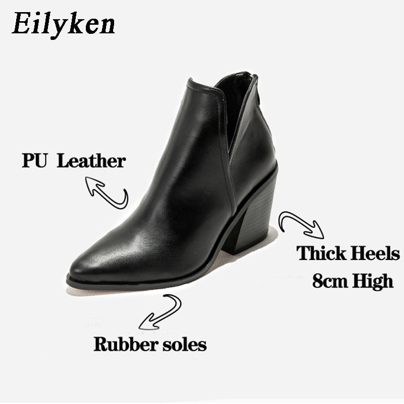 EilyKen, botines para mujer De principios De invierno, botines De tacón cuadrado De vaquero negro informales con cremallera De leopardo para Mujer, Zapatos De Mujer