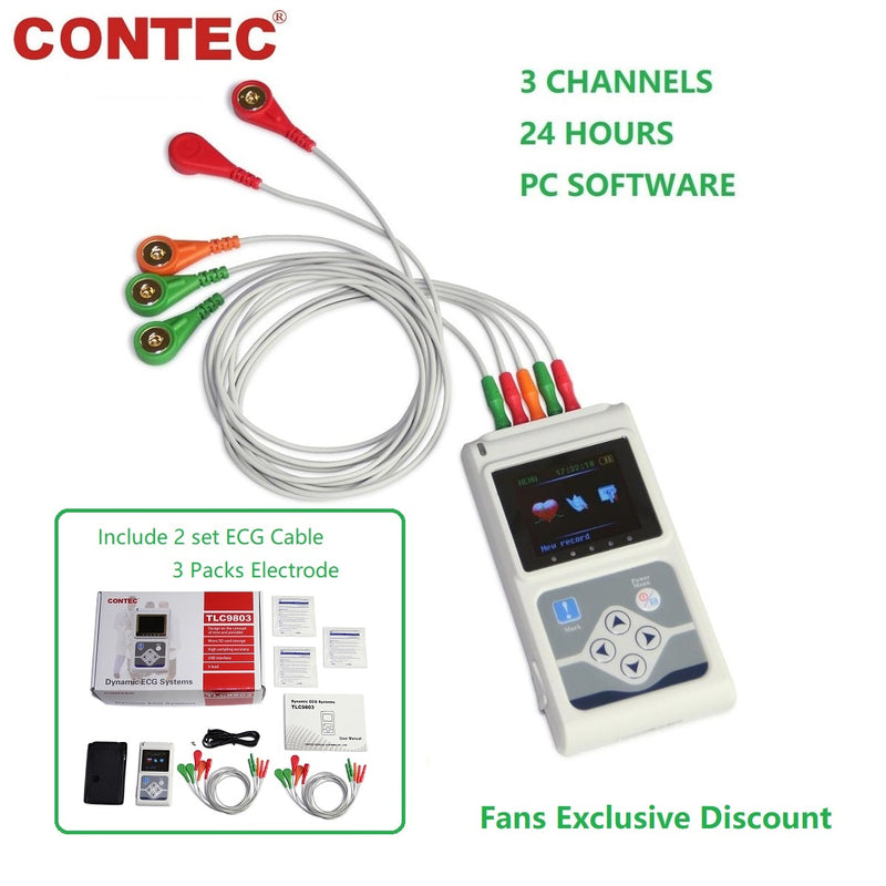 Genuino CONTEC 3 canales ECG Holter, EKG Holter, sistema dinámico de monitor ECG, 24 horas ECG Recorder TLC9803
