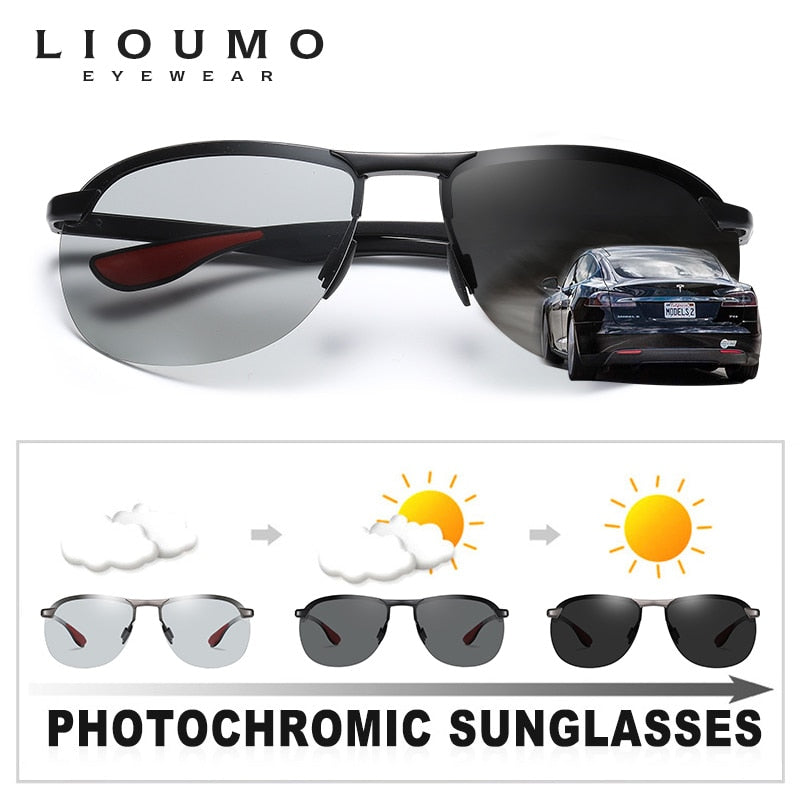 Marca LIOUMO, gafas de sol fotocromáticas sin montura, gafas de camaleón polarizadas para hombre, gafas de conducción para mujer, gafas de sol zonnebril heren