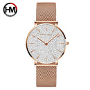 Women Watches New Flash Stars Stainless Steel Rose Gold Mesh Unique Simple Casual Quartz Waterproof Wristwatches Clock Hot Sale