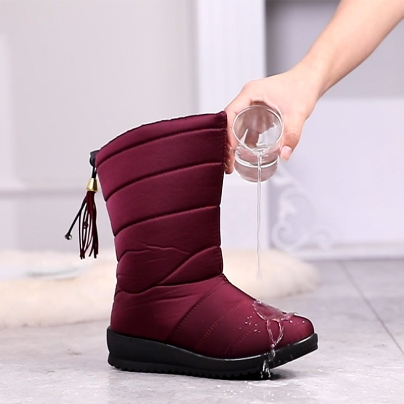 Winter Boots Women Mid-Calf Waterproof Snow Boots Warm Fur Female Boots Winter Shoes Woman Footwear Chaussures