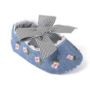 2022 Floral Embroidery Baby Shoes For Newborn Baby Girl Striped Bow First Walker Soft Soles Cute Toddler Anti-Slip Princess Shoe