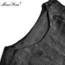 MoaaYina Modedesigner weibliches Kleid Sommer Damen Kleid ärmellos schnüren Party Plaid elegante Ballkleid Kleider