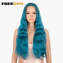 FREEDOM Synthetic Lace Wigs Long Natural Wave 30inch Omber Blue Rainbow Color Pink Hair Wigs Heat Resistant Fiber Cosplay Wigs